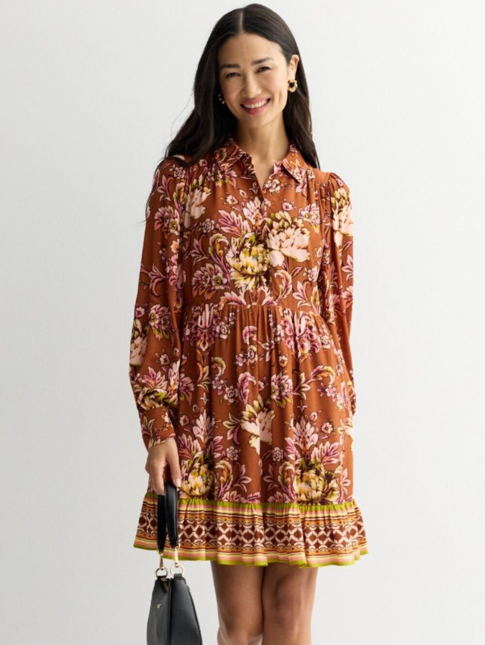 Farmers Market Bohemian Flowy Mini Dress Collared Six XL Floral Orange New